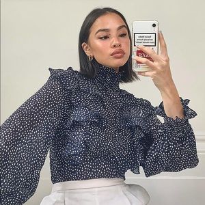 Polka Dot Ruffle Blouse Sz 10